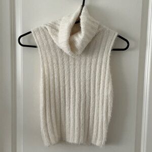 Papermoon Women’s Fuzzy Ribbed Sleeveless Turtleneck Sweater